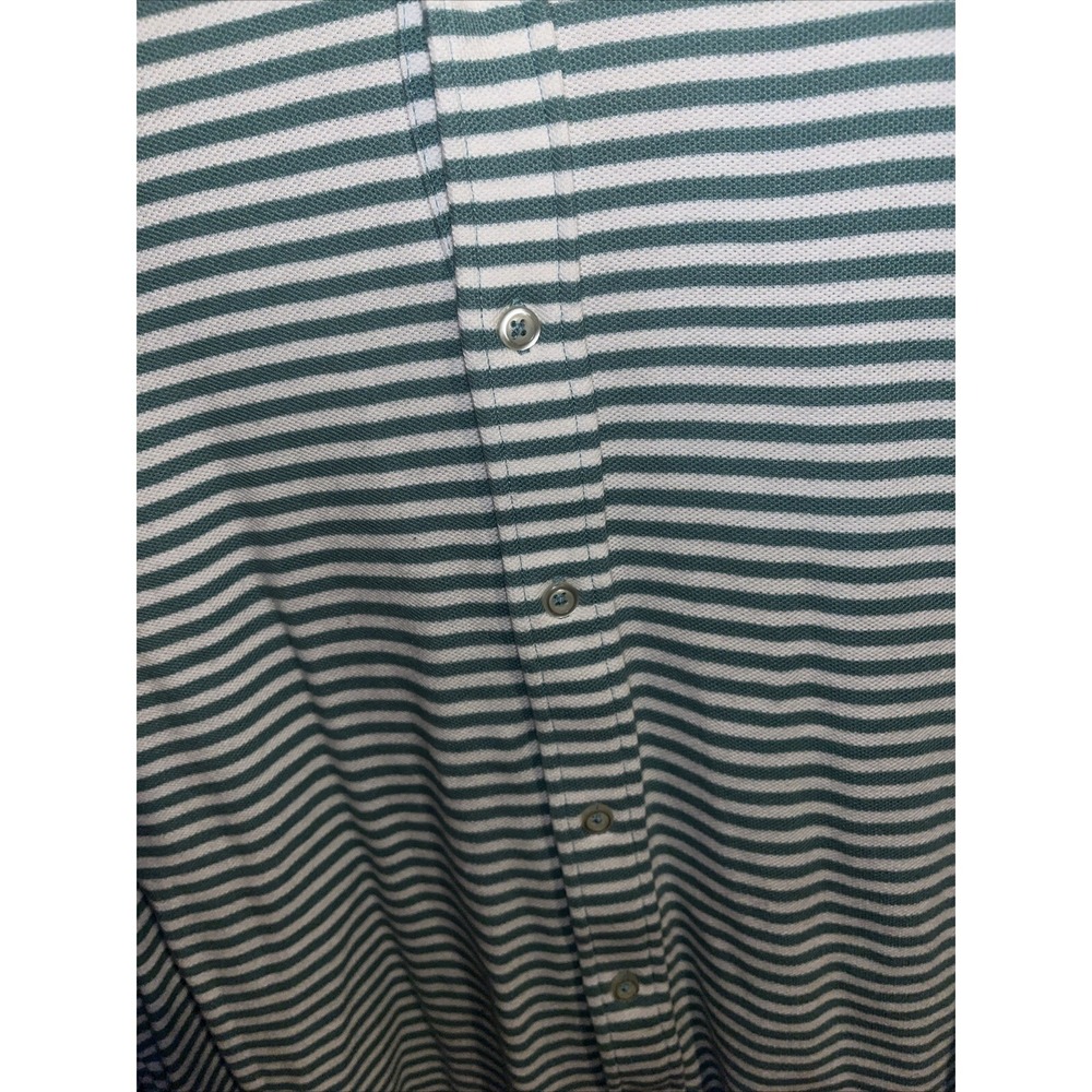 Preppy Lands End Shirt XL Green White Stripe Knit Button Up Long Sleeve Casual - Picture 7 of 15